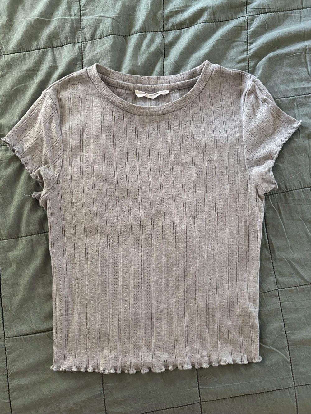 Elodie Light Gray Ribbed Crewneck Tee